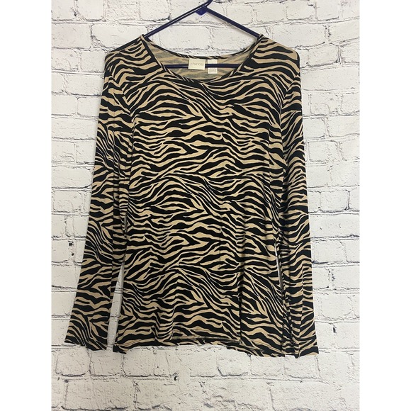 Chico's Tops - Chico's Animal Print Size 1 Brown Black Pullover Layering Top